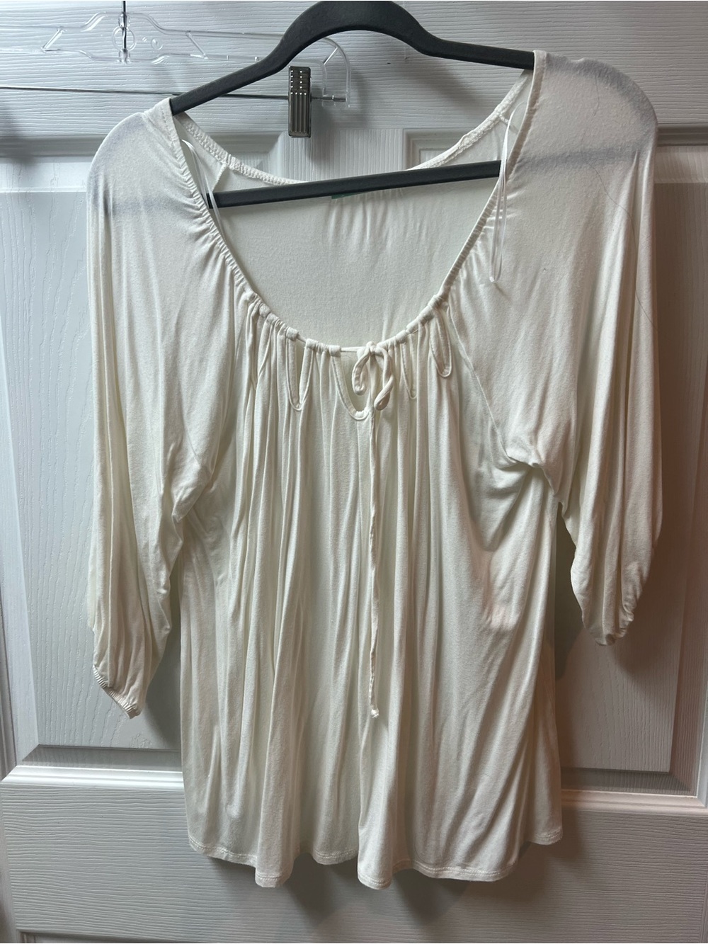 Pleione Cream Peasant-Style Scoop Neck Top